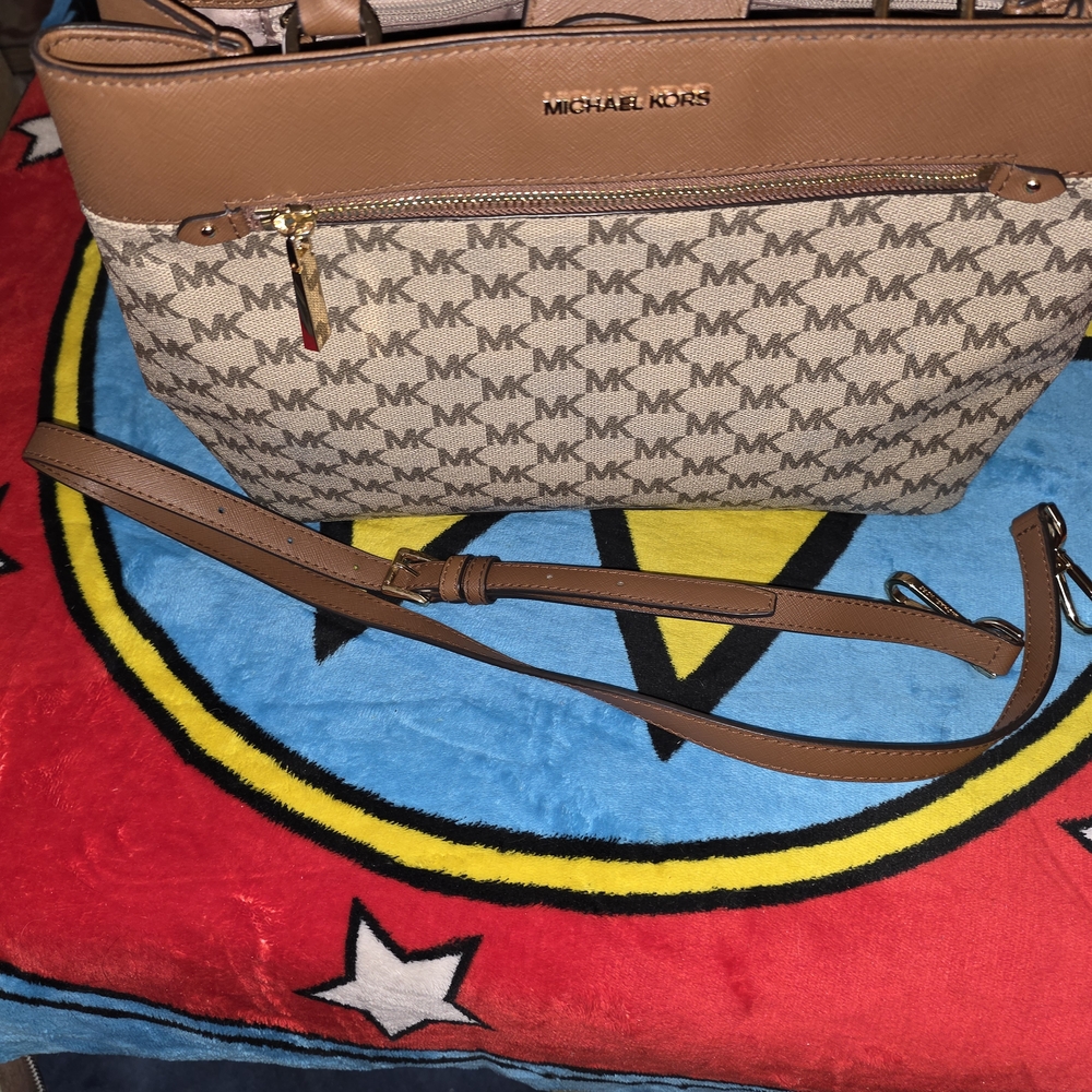 Michael Kors Tan Logo-Print Satchel with Crossbody Strap - Picture 6 of 11